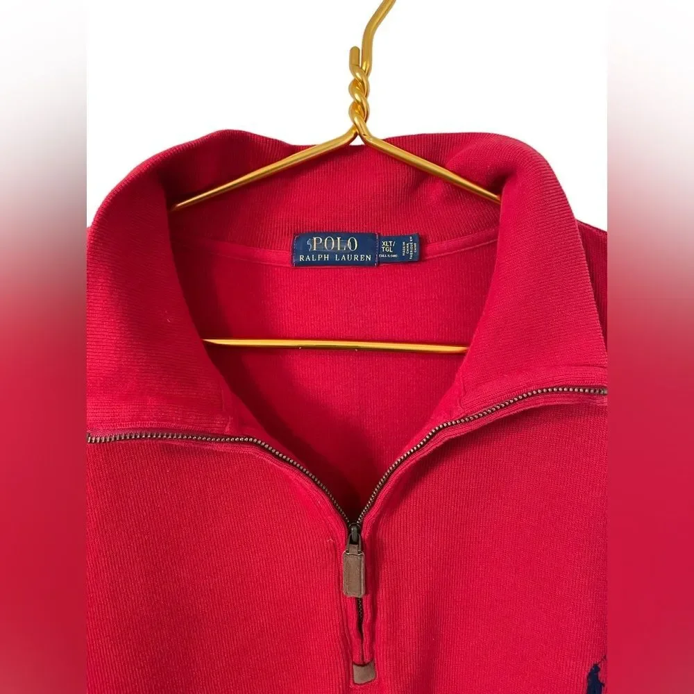 Polo Ralph Lauren Big & Tall Red Quarter Zip Pullover Sweater, Size XL Tall‎